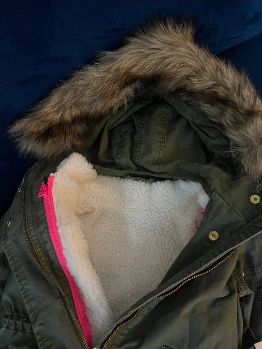 Gap Kids Olive Green Hooded 3 in 1 1 Parka with Faux Fur Trim